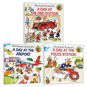 英文原版儿童绘本 忙碌的一天 Richard Scarry’s A Day 英文版 3册套装 飞机场 警察局 消防站 斯凯瑞金色童书 儿童启蒙