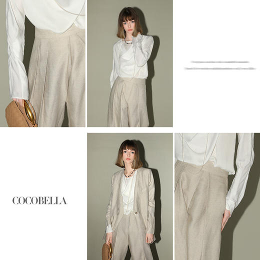 COCOBELLA静奢风高腰捏褶亚麻西裤九分哈伦裤休闲裤PA3019-2 商品图1