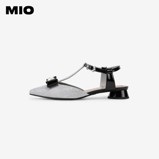 MIO米奥夏季尖头低圆跟时装凉鞋珍珠蝴蝶结通勤凉鞋女M242240406 商品图1