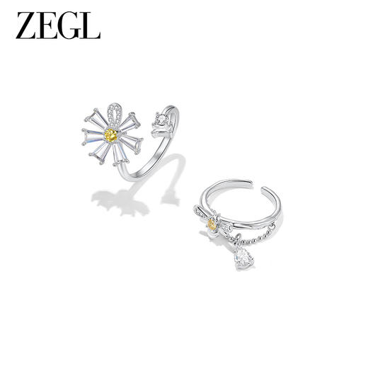 ZEGL设计师雏夏系列小雏菊蜜蜂戒指女简约可爱开口指环花朵食指戒 商品图0
