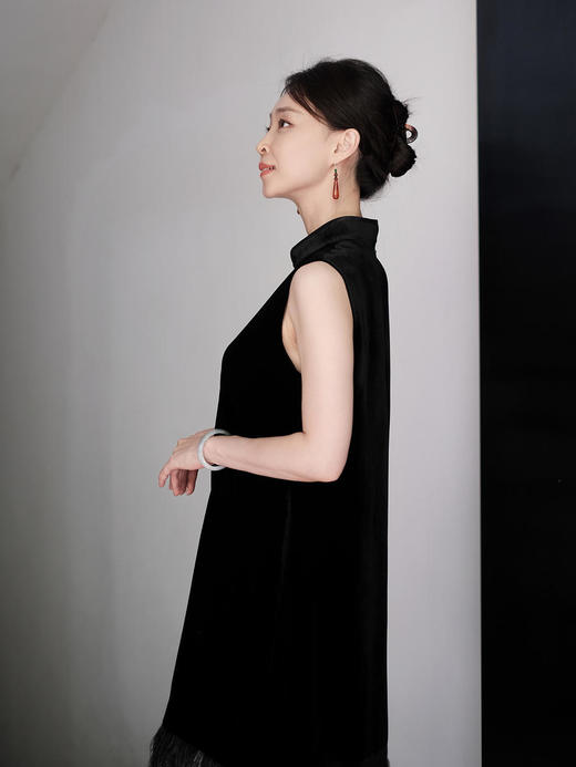 盛唐牡丹 |真丝丝绒花扣斜襟旗袍裙 商品图3