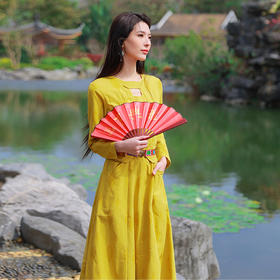 叶凌霜民族风织带连衣裙 | 藏蓝色优雅黄色明媚大方 |现货加急发