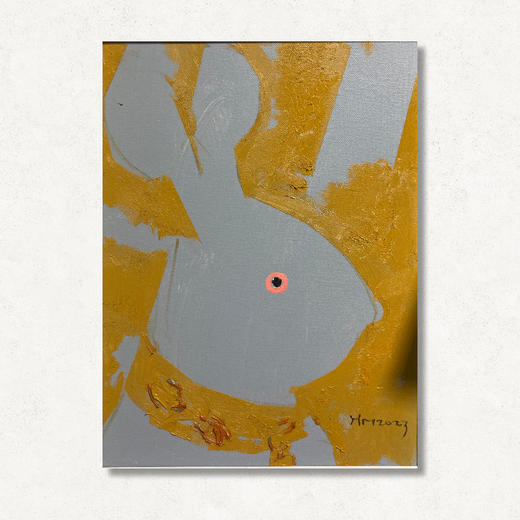 B12 孙洪敏《兔兔新曲》40*30CM 布面油画 手绘原作  已装框（白色木制）艺术家本人特供 仅有1张现货顺丰包邮 商品图0