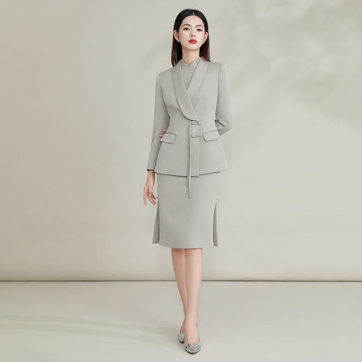 IWY/灰色高端国风西装套裙气质名媛旗袍连衣裙新中式主持人上镜装FYC224+FYQ223 商品图6