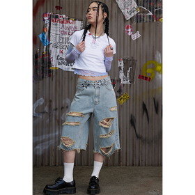 GOODBAI GOODEES印花logo抱抱星星图案正肩短袖T恤