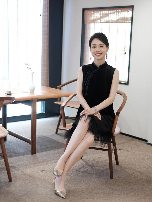 盛唐牡丹 |真丝丝绒花扣斜襟旗袍裙 商品图7