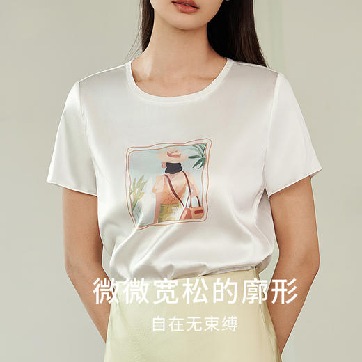 金三塔新品 桑蚕丝圆领T恤女时尚印花打底宽松短袖可外穿小衫 YSFEA704/YSFEB901 商品图2