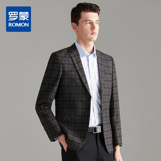 【经典格纹】罗蒙秋冬西装外套 男士正装商务休闲 爸爸装单西服开衫外套 商品图0
