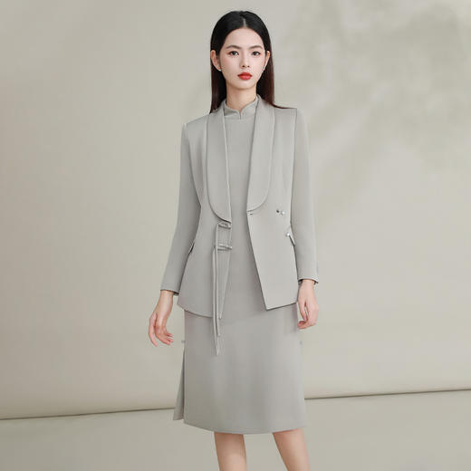 IWY/灰色高端国风西装套裙气质名媛旗袍连衣裙新中式主持人上镜装FYC224+FYQ223 商品图3