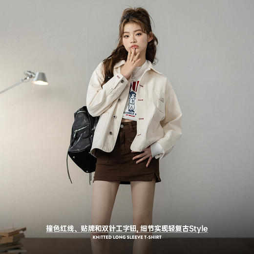 马登女装白色复古港风牛仔外套vintage翻领夹克ins密歇根工装上衣 商品图3