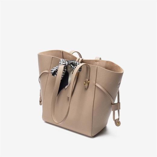 秋冬手提新款大容量子母托特包荔枝纹带丝巾水桶包百搭菜篮子包 商品图2