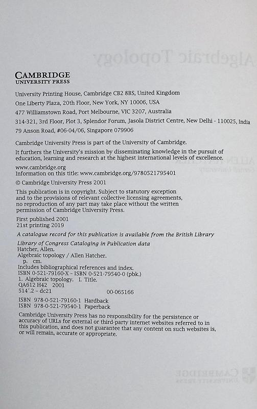 预售 【中商原版】代数拓扑 英文原版 Algebraic Topology 剑桥大学出版社 Allen Hatcher 商品图8