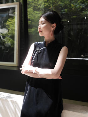 盛唐牡丹 |真丝丝绒花扣斜襟旗袍裙