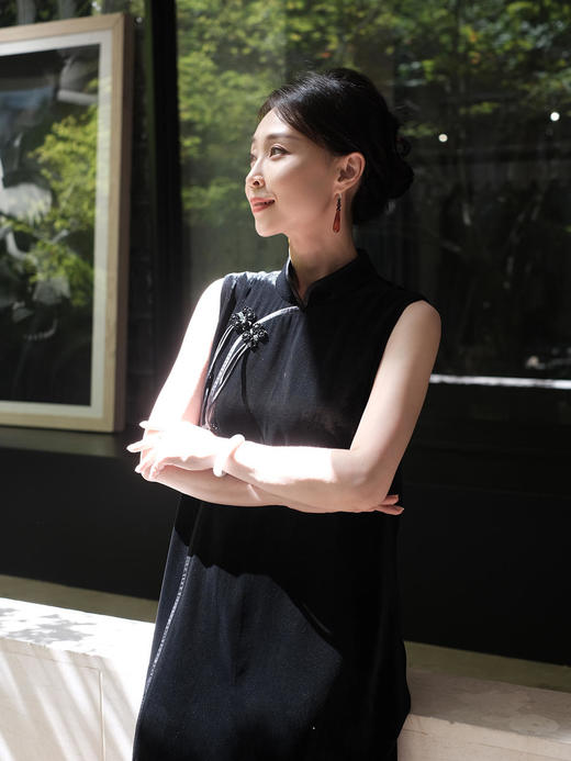 盛唐牡丹 |真丝丝绒花扣斜襟旗袍裙 商品图0