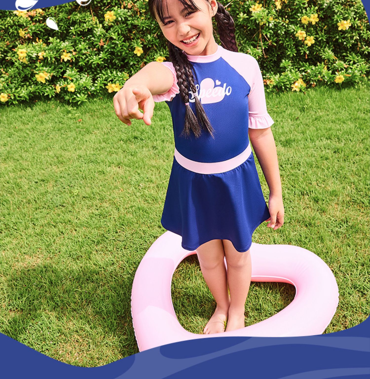 speedo/速比涛 花啦啦系列儿童短袖连体芭蕾裙摆式泳衣 2024新品