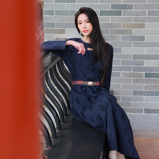 叶凌霜民族风织带连衣裙 | 藏蓝色优雅黄色明媚大方 |现货加急发 商品图4