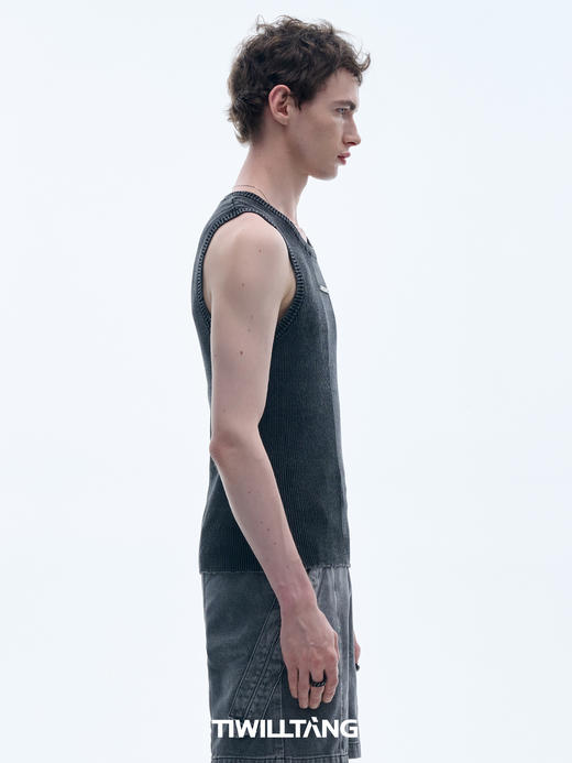 TIWILLTANG 启世录“砧豸”水洗仿牛仔罗纹针织背心夏季无袖纯棉 商品图2