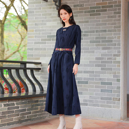 叶凌霜民族风织带连衣裙 | 藏蓝色优雅黄色明媚大方 |现货加急发 商品图3