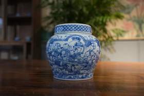 青花百子图盖罐