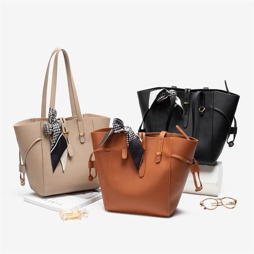 秋冬手提新款大容量子母托特包荔枝纹带丝巾水桶包百搭菜篮子包 商品图1