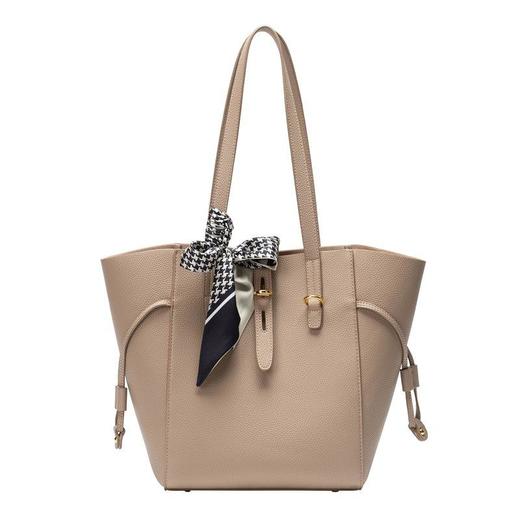 秋冬手提新款大容量子母托特包荔枝纹带丝巾水桶包百搭菜篮子包 商品图4