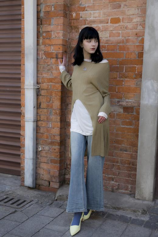 开叉长款针织毛衣 商品图3