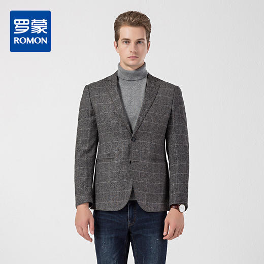罗蒙 秋冬西装外套男士正装 商务通勤休闲 格子单西服 上衣开衫外套 商品图0