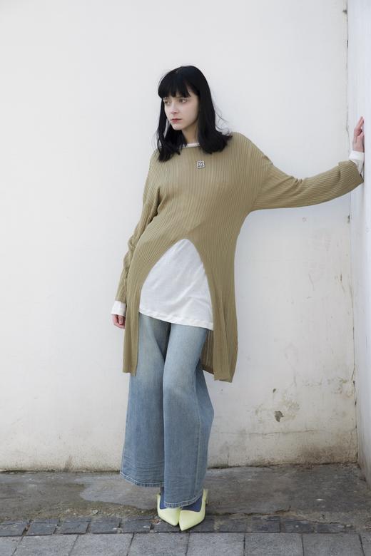 开叉长款针织毛衣 商品图1