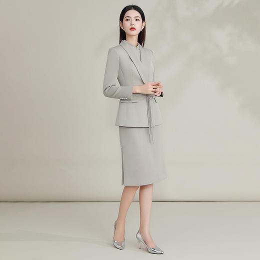 IWY/灰色高端国风西装套裙气质名媛旗袍连衣裙新中式主持人上镜装FYC224+FYQ223 商品图1