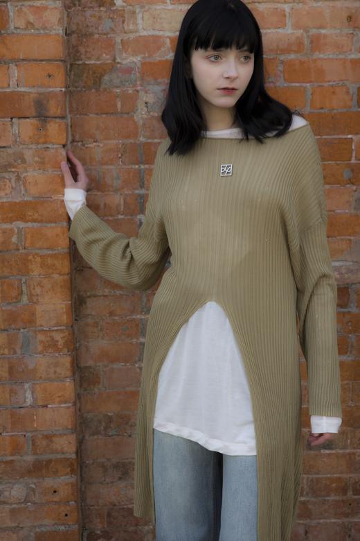 开叉长款针织毛衣 商品图0