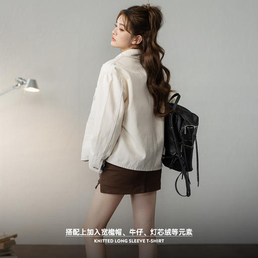 马登女装白色复古港风牛仔外套vintage翻领夹克ins密歇根工装上衣 商品图2