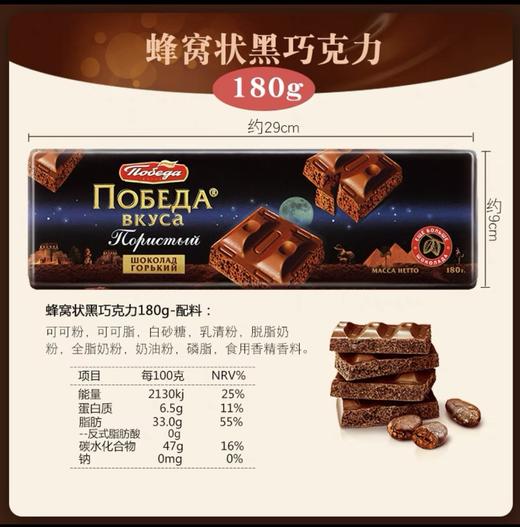 俄罗斯胜利牌蜂窝状黑/白兰地/奶油/牛奶巧克力180g 商品图1