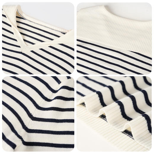 I'd爱帝绵羊毛海军领长袖条纹打底衫 商品图5