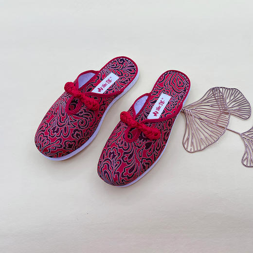 内联升女鞋手工单鞋千层底室内拖鞋织锦盘扣拖鞋2040C 商品图1