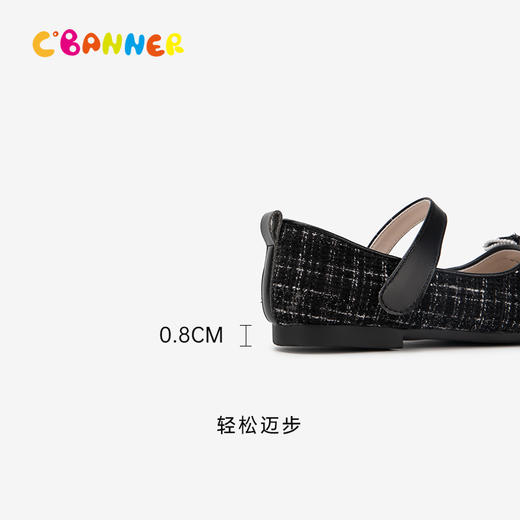 千百度童鞋女春季拼色蝴蝶结一字带平底单鞋舒适软皮鞋A24127102 商品图4