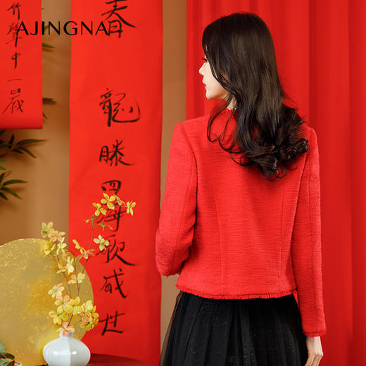 【商场同款】阿菁娜2024春夏新款短款圆下摆抽穗小香风A29C107035 商品图3