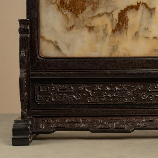 二十世纪 紫檀镶云石云纹插屏 商品图3