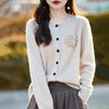 丁摩 100纯羊毛开衫女圆领重工钩花针织衫外套NS-3178 商品缩略图5