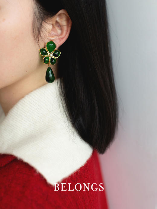 北京仓｜Gripoix Paris-Tropical Flower-帝王绿 花朵 耳环［法国设计师］ 商品图1