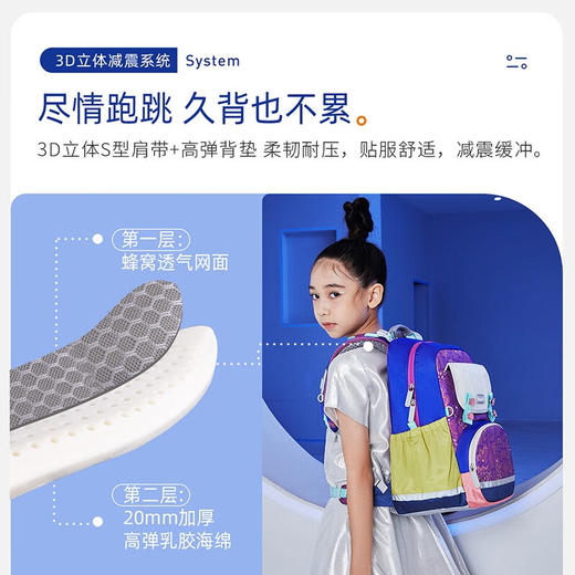 【护童】B座8F | 梦乐（MoonRock）小学生书包护脊减负安全荧光警示一二到三年级男女儿童减重双肩包 岛屿蓝色系SP101P-2210 商品图3