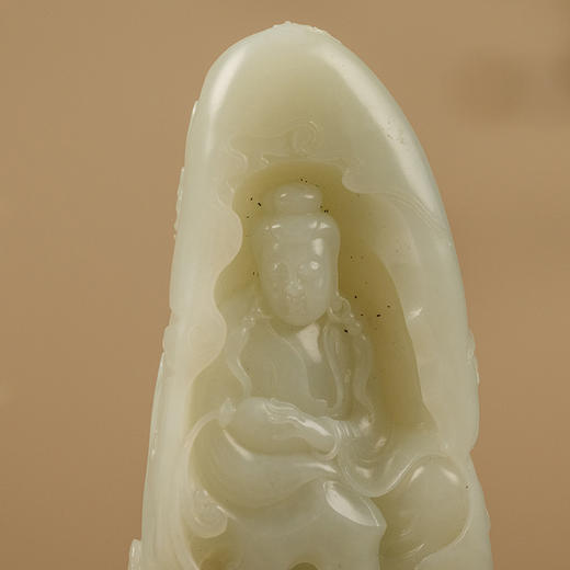 和田玉籽料雕太湖石蕉叶观音山子摆件 商品图2