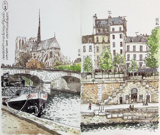 预售 【中商原版】Sasi的欧洲旅行手帐书:巴黎 泰文版 进口艺术 Sasi's Sketch Book 34 Days in Europe: PARIS 旅游手记手绘绘本 商品图5