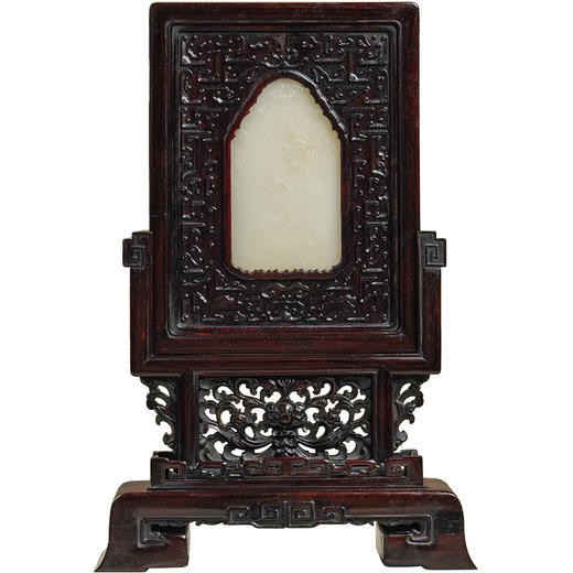 清 红木嵌玉雕清供图吉祥如意插屏 商品图5