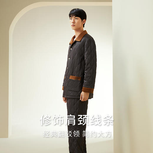 【暖暖家居服】金三塔桑蚕丝丝绵保暖衣裤套装男复古可外穿新品睡衣  YSMDD202 商品图2