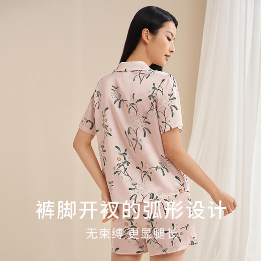 【琼花玉叶】真丝睡衣女100%桑蚕丝家居服短袖裤印花衣裤套金三塔  YSFEA401 商品图3
