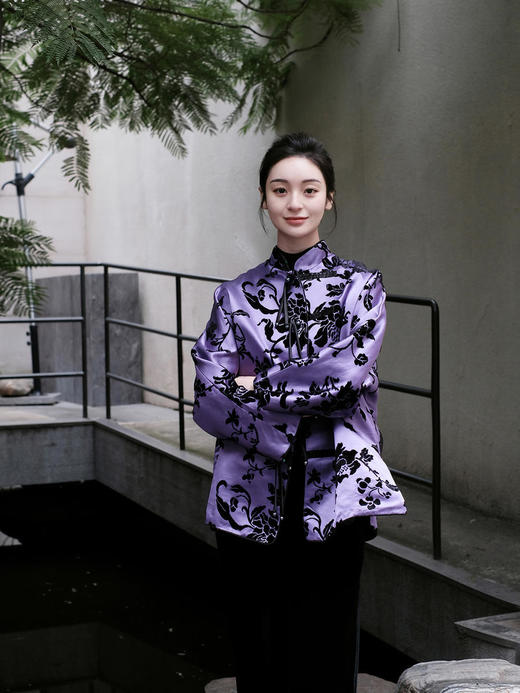 盛唐牡丹 |紫色漳绒富贵牡丹外套 商品图0