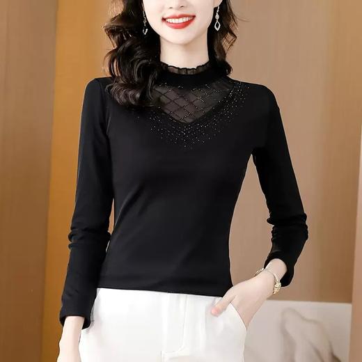 雀说 洋气蕾丝黑色打底衫女春秋网纱T恤内搭上衣4ZF-012915 商品图2