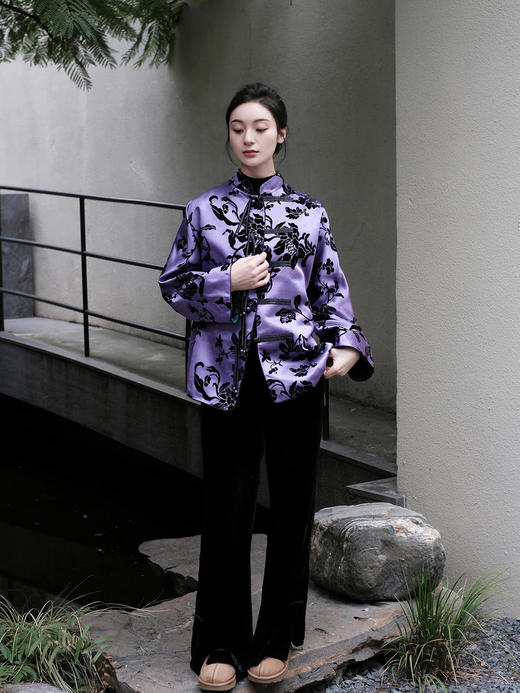 盛唐牡丹 |紫色漳绒富贵牡丹外套 商品图2