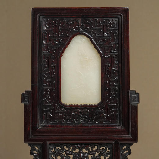 清 红木嵌玉雕清供图吉祥如意插屏 商品图2