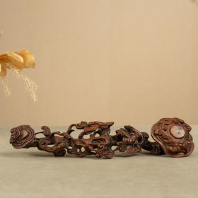 清 黄杨木透雕蝙蝠灵芝如意